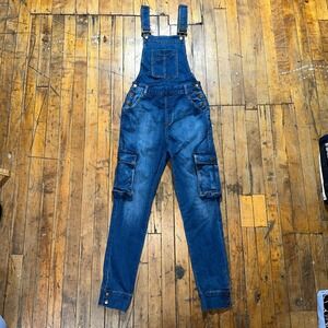 Vibrant Denim Cargo Overalls Women's Size 9 Blue Pockets Button Hem Outdoor